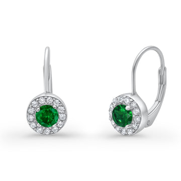 Dangling Earrings Halo Round Cut Simulated Green Emerald CZ 925 Sterling Silver
